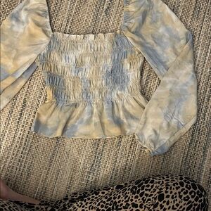 Le Lis Cream and Gray Smocked Blouse
